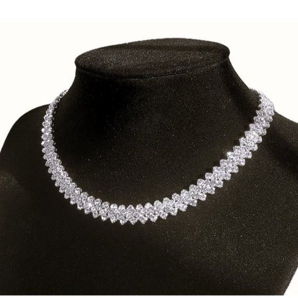 18K White Gold Womens 4ct Diamond Choker Necklace 18 K Bridal Wedding Jewelry